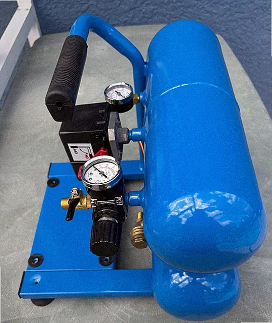 air recieving tank 2-gallon frame, gauges pressure switch AS IS